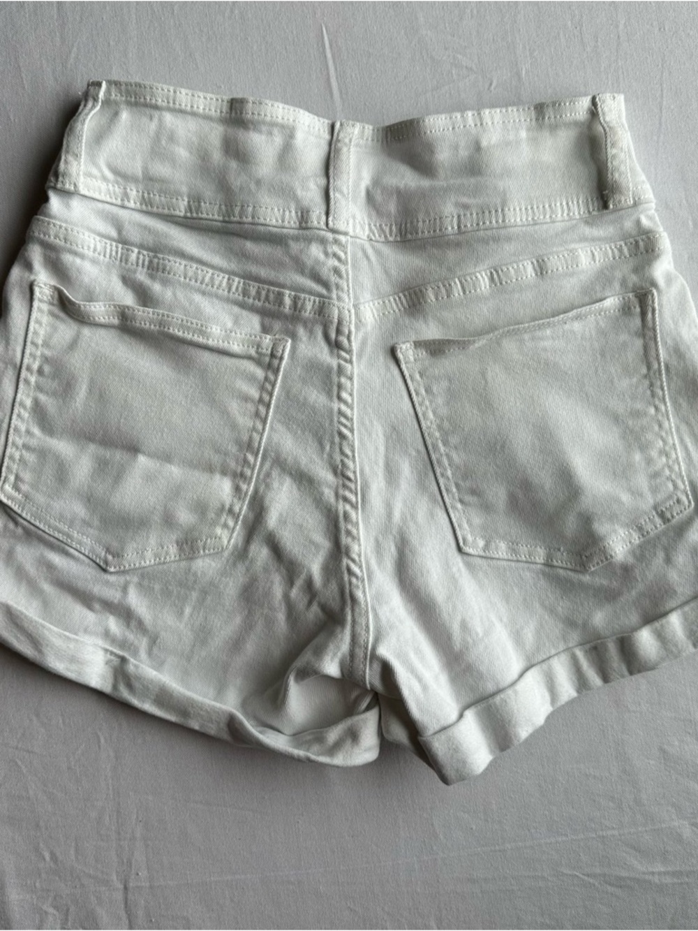 High Waisted Pleated White Denim Shorts with Wide Waistband - Picture 4 of 7